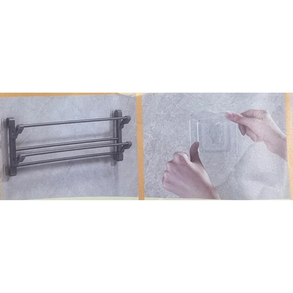 Black Wall Mounted Folding Towel Rack 3 Tier Adhesive Bathroom Storage Organizer